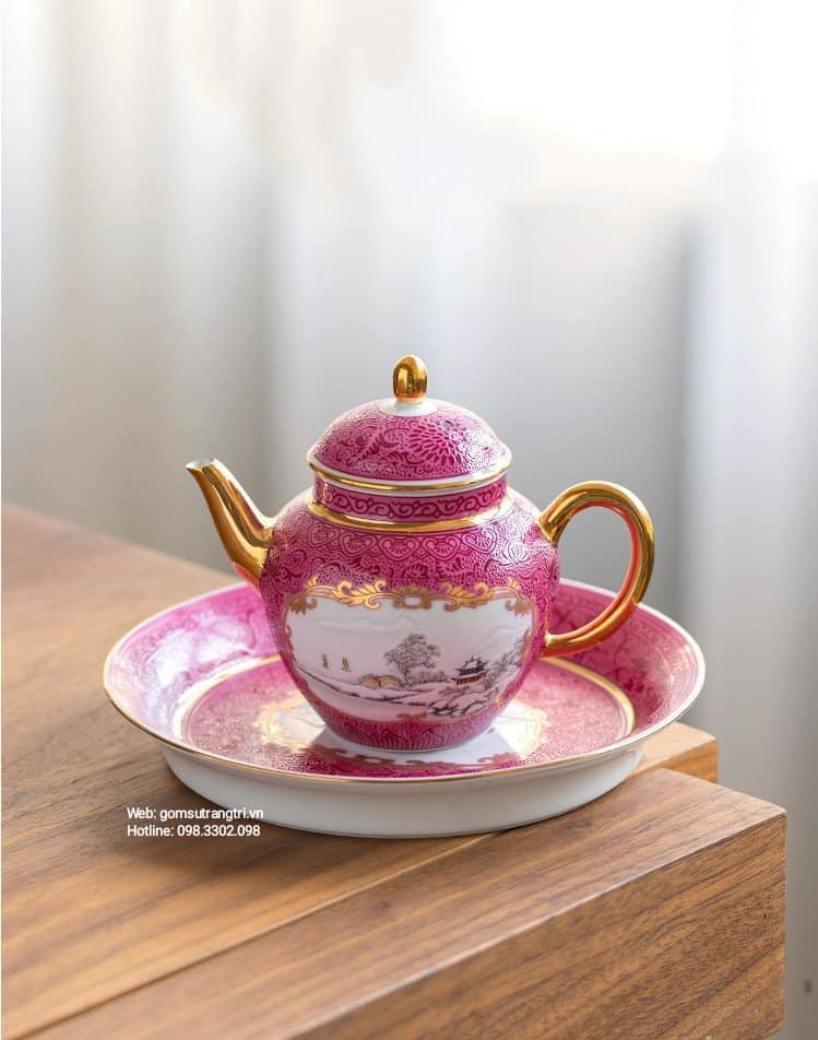 BỘ ẤM CHÉN CẢNH TUYẾT HỒNG